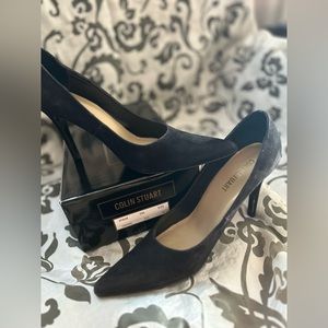 Black suede pumps